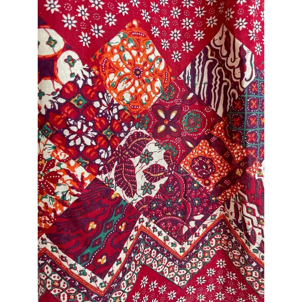 VINTAGE 1960's Bohemian Red Patchwork Ric Rac Dress SMALL - Picture 8 of 16